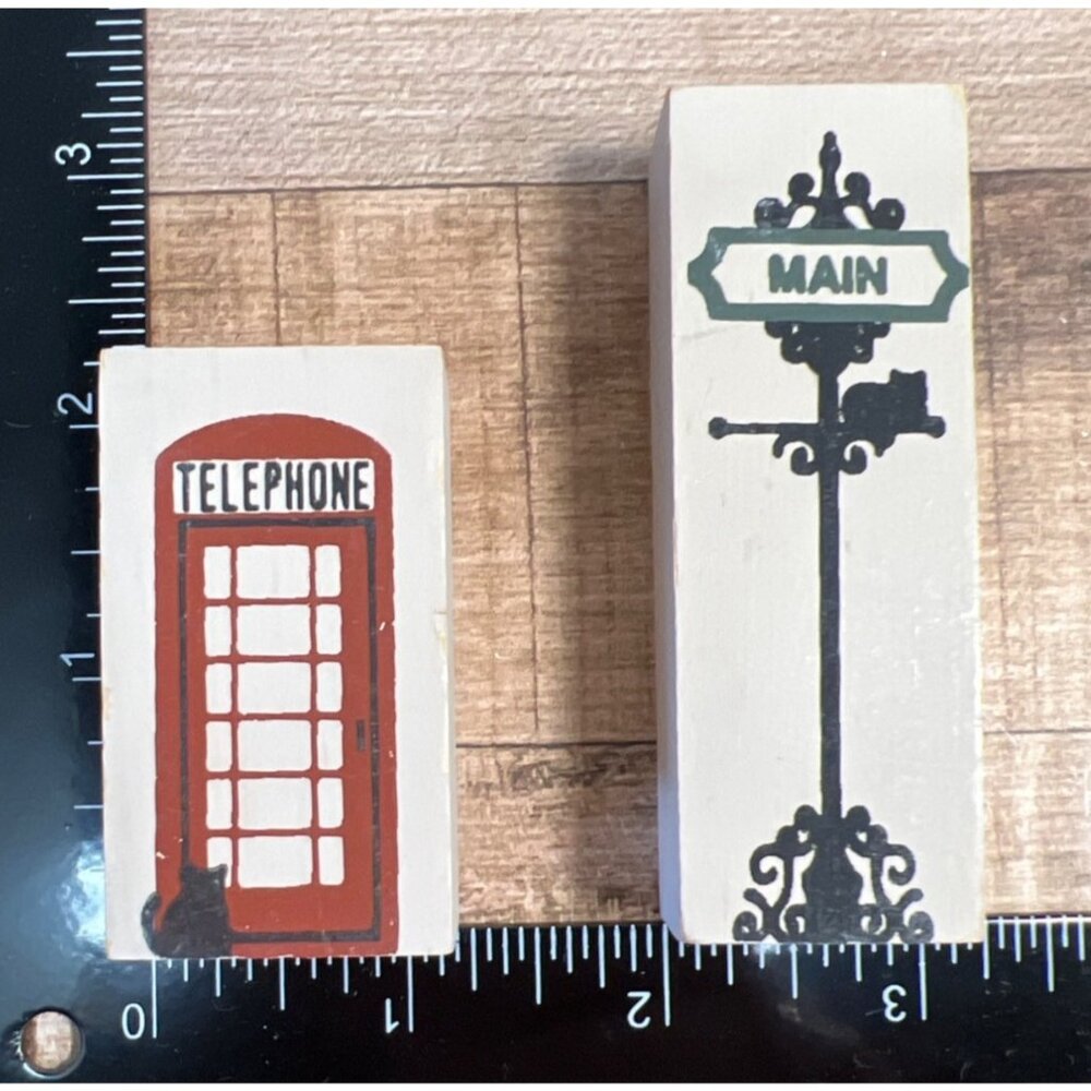 Cat's Meow Wooden Blocks With Telephone Booth & Main Street Signs
